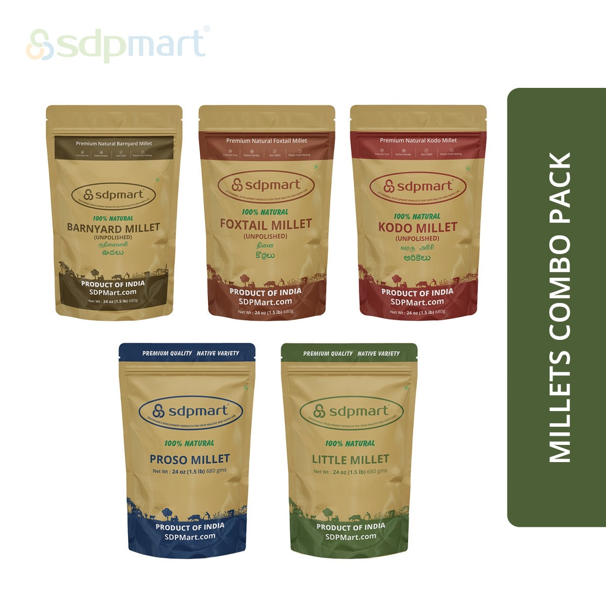 COMBO6 - SDPMart Premium Millet (Unpolished) 1.5 LB X 5 Pack