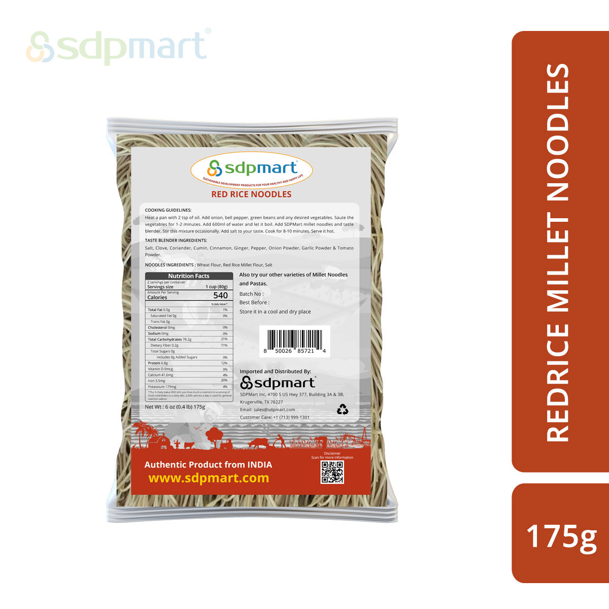 SDPMART RED RICE MILLET NOODLES 175G