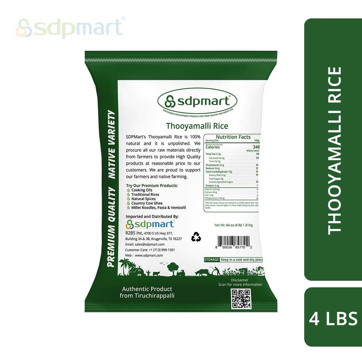 SDPMART'S PREMIUM THOOYAMALLI RICE - 4LBS