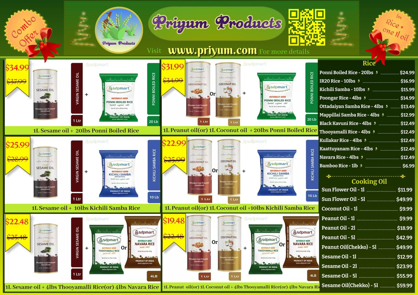 Combo3 - Premium Thooyamalli Rice 4LB + Cold Pressed Sesame Oil 1L