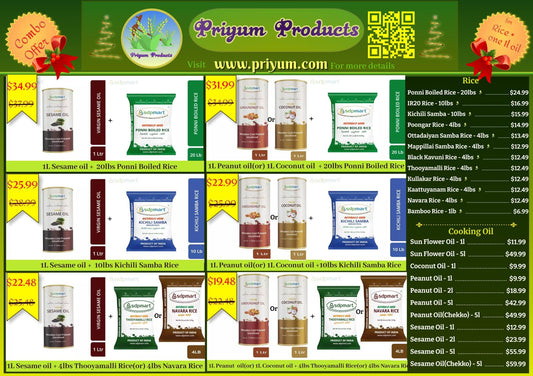 Combo3 - Premium Thooyamalli Rice 4LB + Cold Pressed Sesame Oil 1L