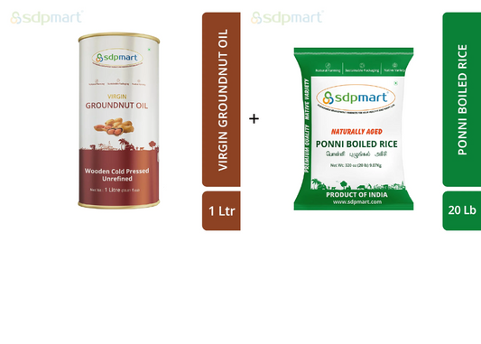 Combo1 - Premium Ponni Boiled Rice 20LB + Cold Pressed Peanut Oil 1L