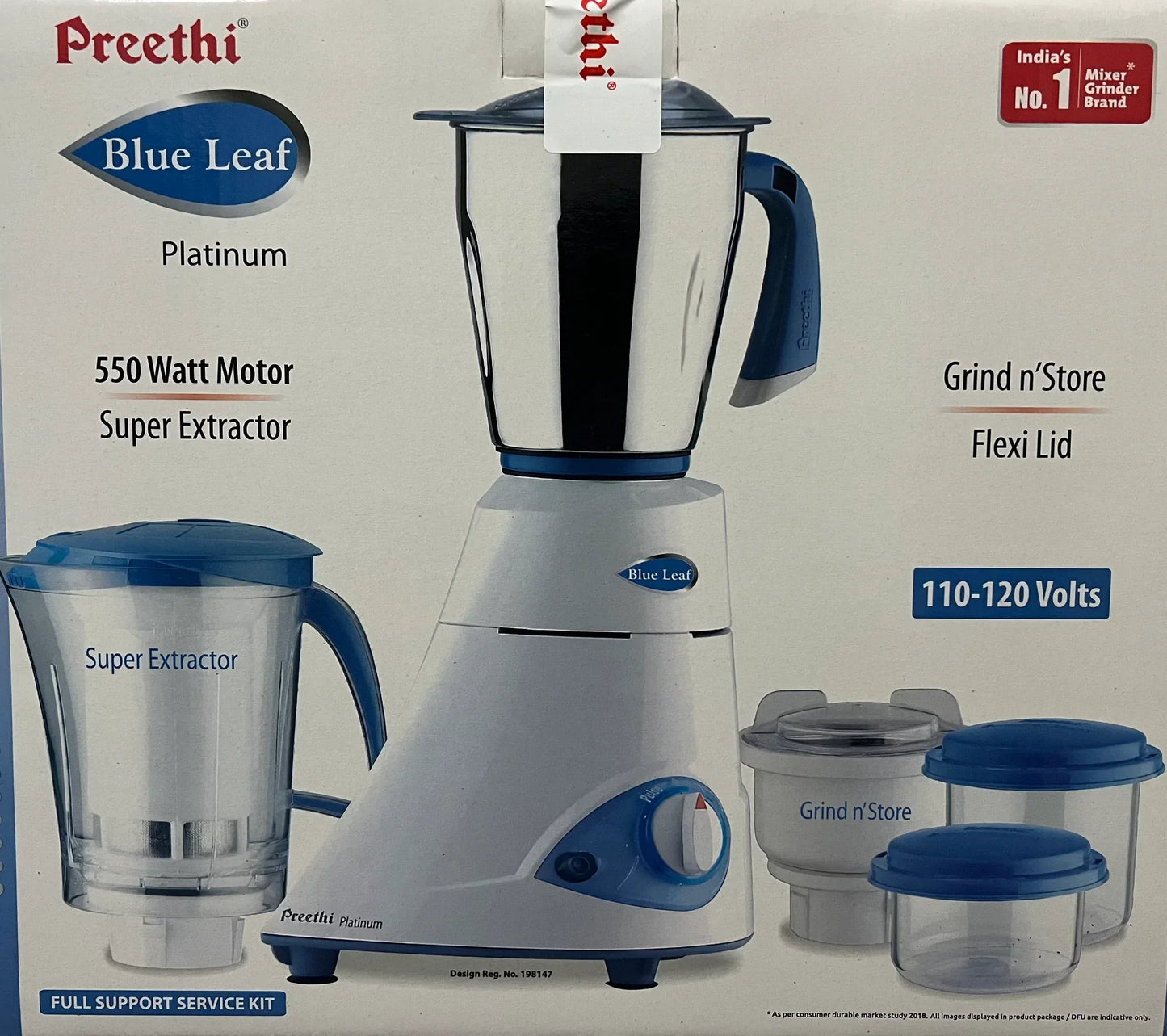 Preethi Blue Leaf Platinum Mixer Grinder - 3 Jar